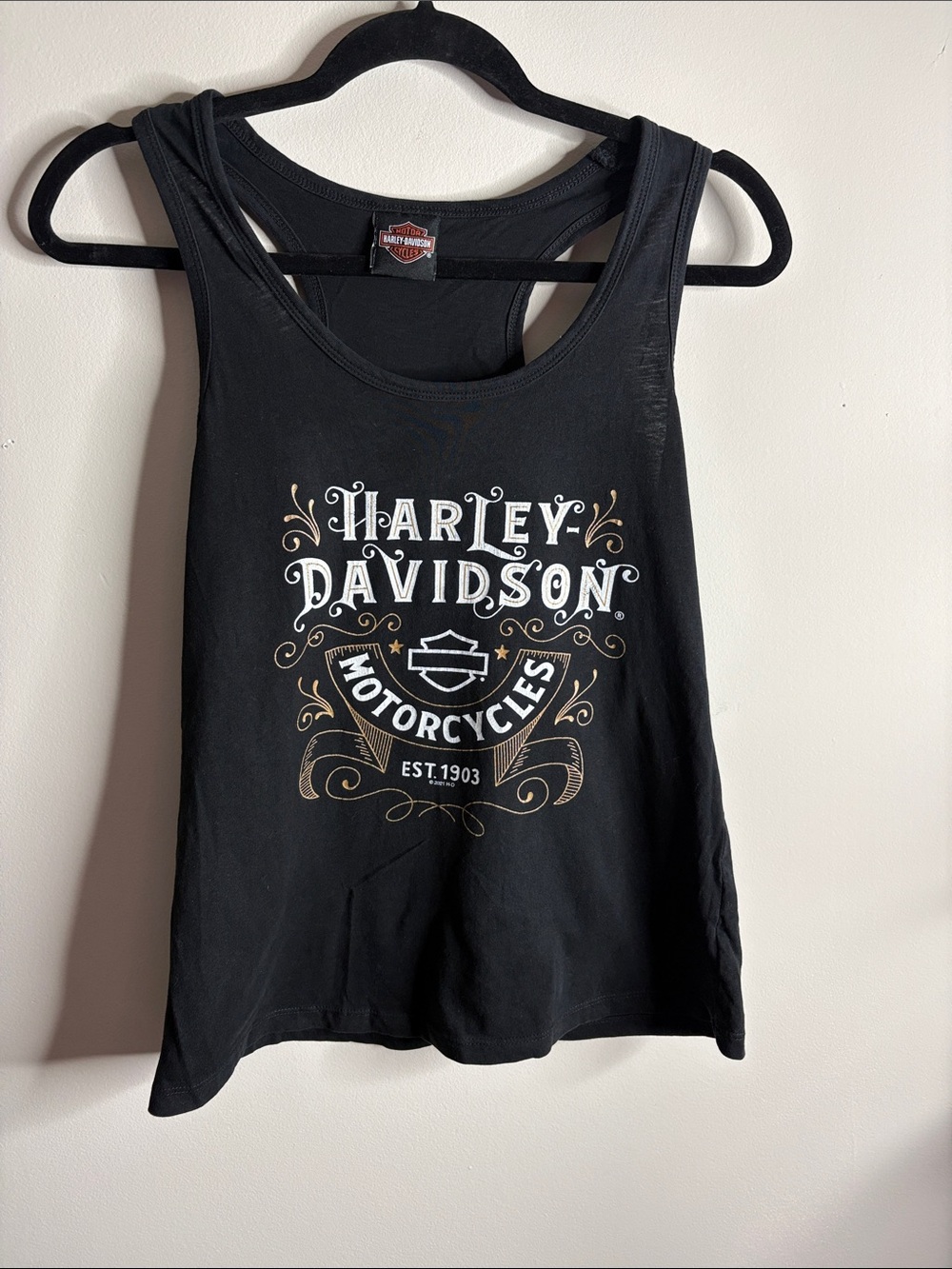 Harley-Davidson Black Tank with White and Tan Logo